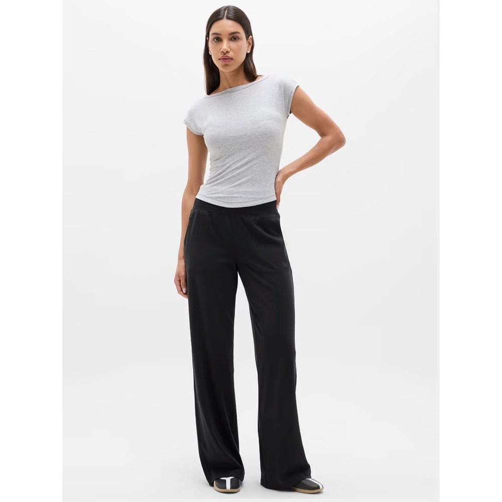 Athleta Black Venice High Rise Wide Leg Pant Athleisure Minimalist Comfy Size S